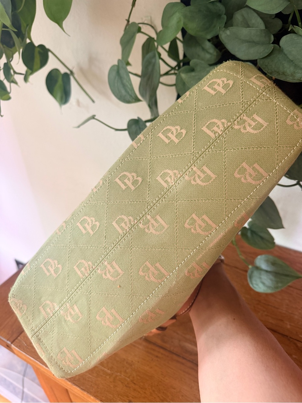 Dooney & Bourke Green Monogram Crossbody with Brown Leather Trim - Picture 3 of 4